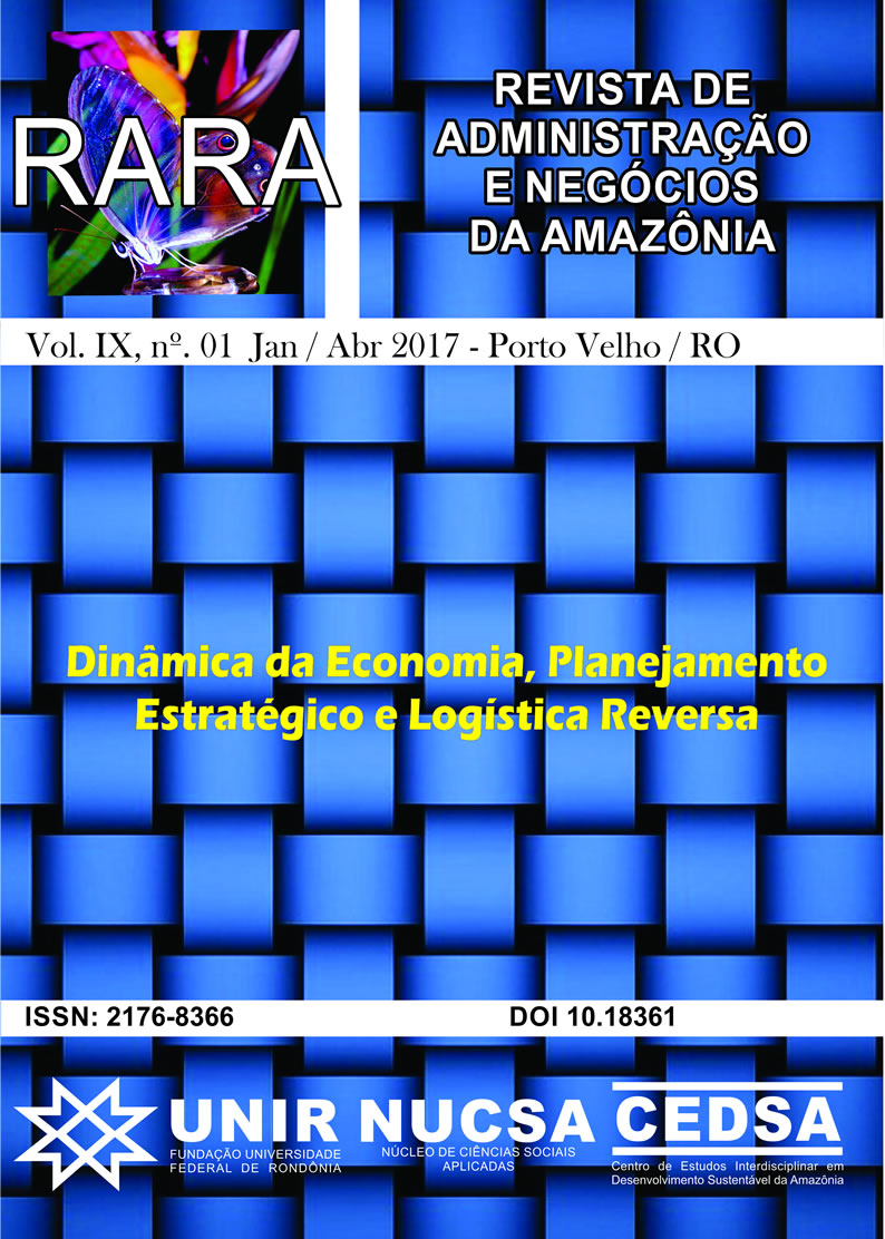 					Visualizar v. 9 n. 1 (2017): Dinâmica da Economia, Planejamento Estratégico e Logistica Reversa
				